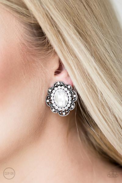Dine and Dapper - White Clip-On Earring