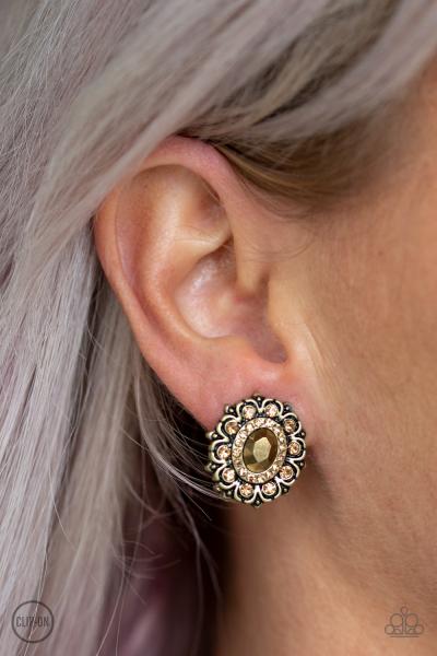 Flowering Dazzle - Brass Clip-On Earring