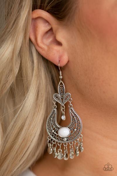Fiesta Flair - White Earring 