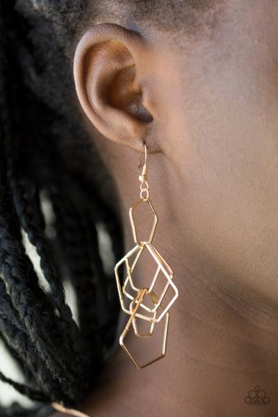 Five-Sided Fabulous - Gold Earring 