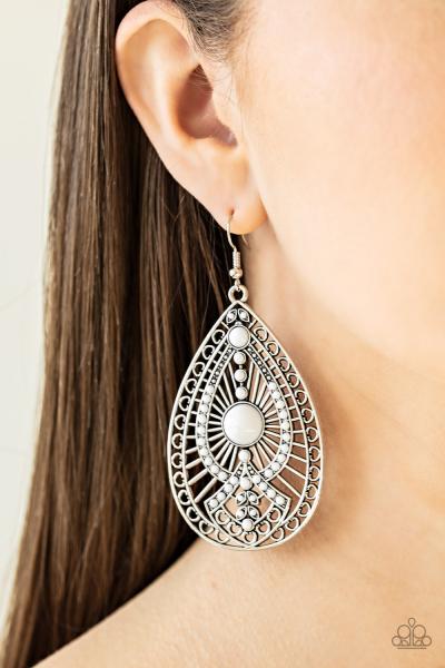 Just Dropping By - White Earring 