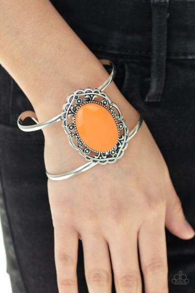 Vibrantly Vibrant - Orange Cuff Bracelet 