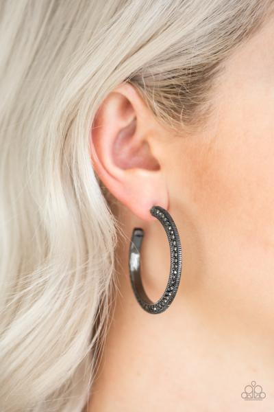Dazzling Diamond-naire - Black Hoop Earring
