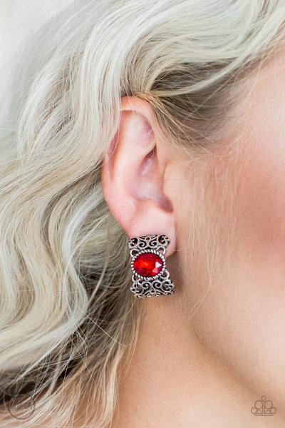 Glamorously Grand Duchess - Red Clip-On Earring