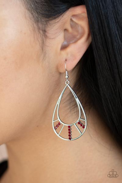 Line Crossing Sparkle - Red Earring