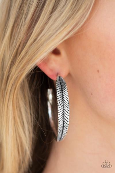 Funky Feathers - Silver Hoop Earring 