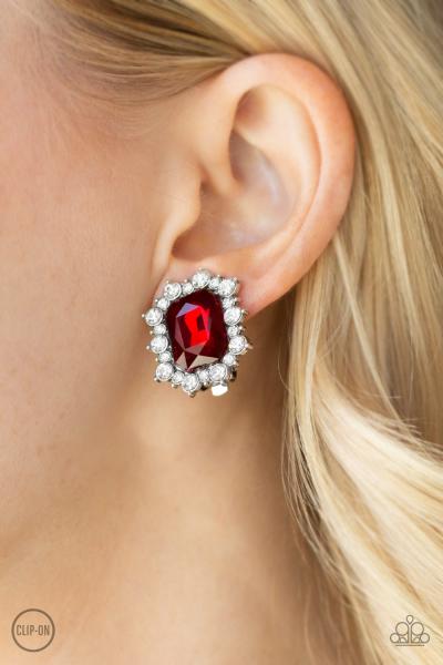 Prime Time Shimmer - Red Clip-On Earring