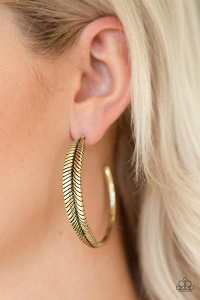 Funky Feathers - Brass Hoop Earring