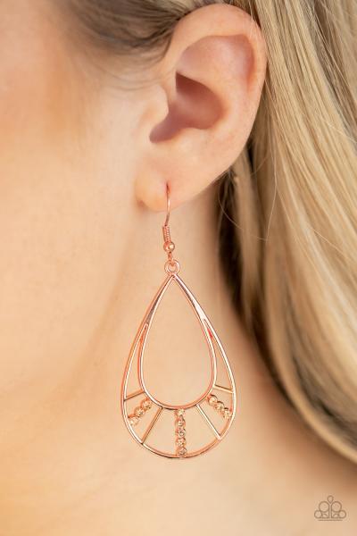 Line Crossing Sparkle - Copper Earring 