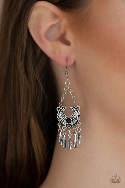 Fabulously Feathered - Black Earring