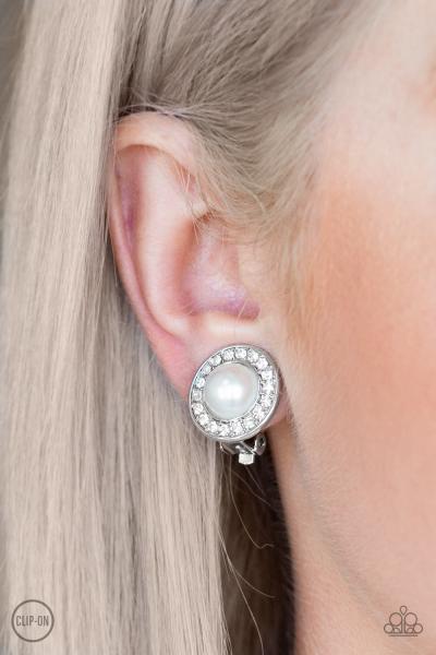 Definitely Dapper - White Clip-On Earring