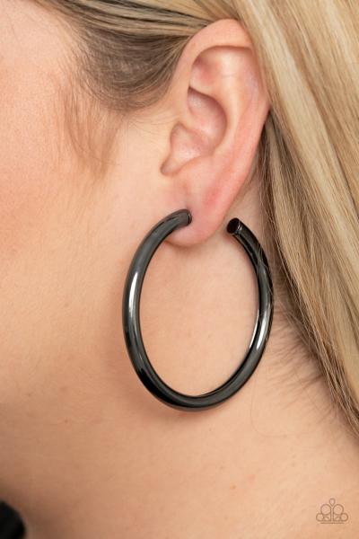 Curve Ball - Black Hoop Earring
