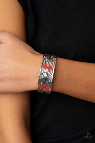 Hidden Glyphs - Red Cuff Bracelet 