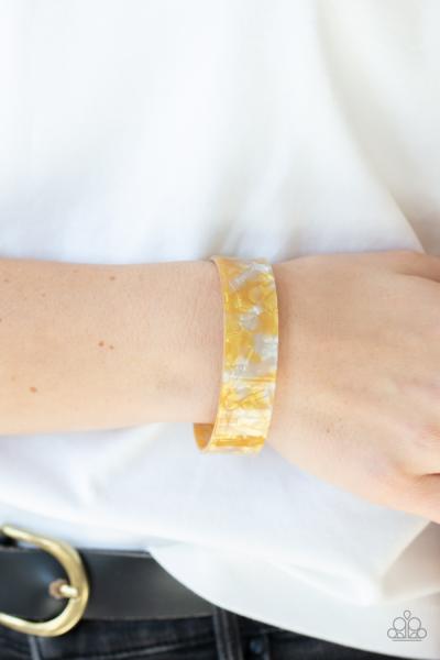 Glaze Daze - Yellow Cuff Bracelet 