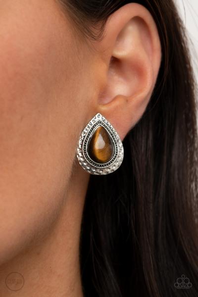Desert Glow - Brown Clip-On Earring