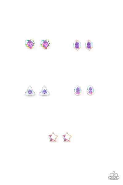 Kids Iridescent Rhinestone Shape Post Earring 