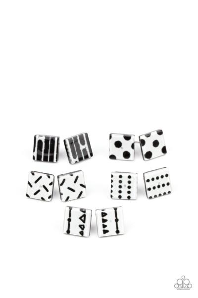 Kids Black n White Square Post Earring