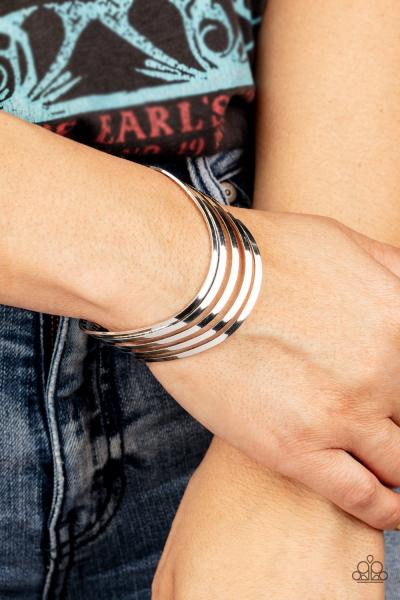 ​Tantalizingly Tiered - Silver Cuff Bracelet 